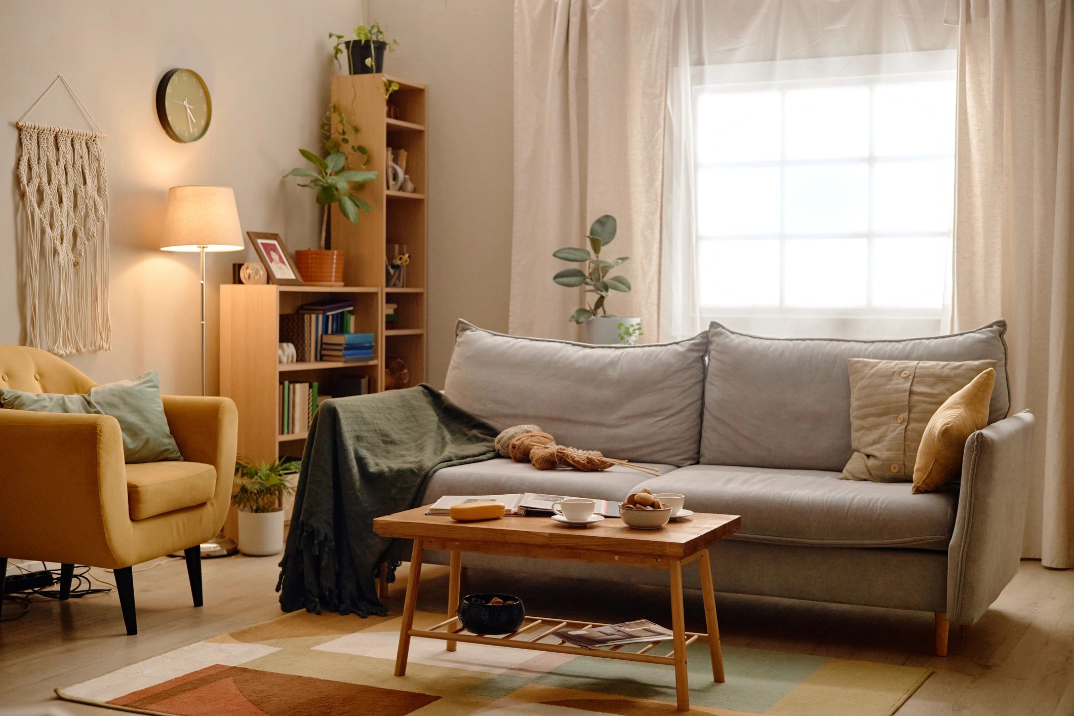 Elegant living room with styled sofa and decorative pillows